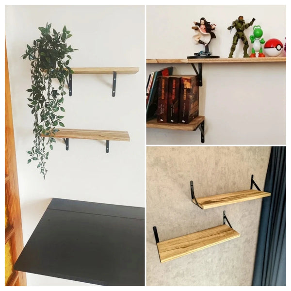 Wooden Wall Shelves | Solid Wood Floating Storage Shelf for Bathroom Accessories and Home Organization - POUEV