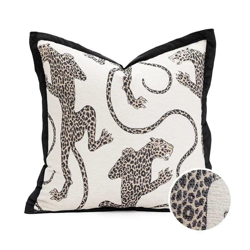 Minimalistische Zwart-Witte Kussenhoes | Luxe Luipaard Jacquard | Sofa Decor - POUEV