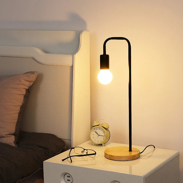 Loft Vintage Desk Lamp | American Countryside Wooden E27 Edison Bulb Table Lamps - POUEV