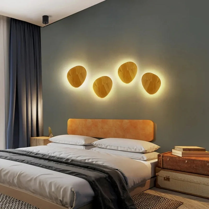 Houten LED-wandlamp | Modern cirkelvormig ontwerp