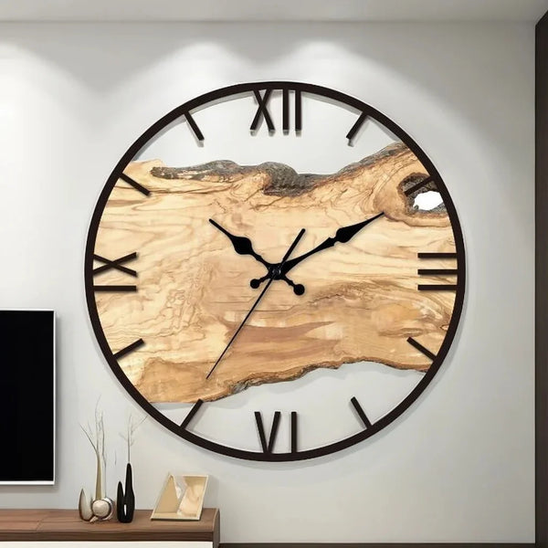 Minimalistische transparante wandklok | Stil acryl houtnerfontwerp