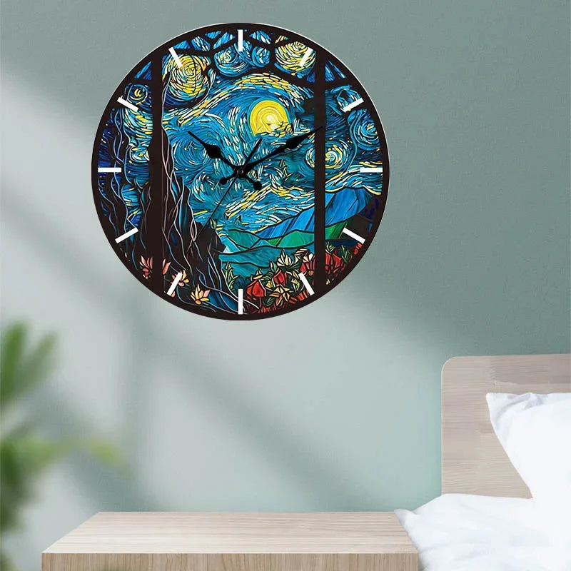 Minimalistische transparante wandklok | Stil acryl houtnerfontwerp