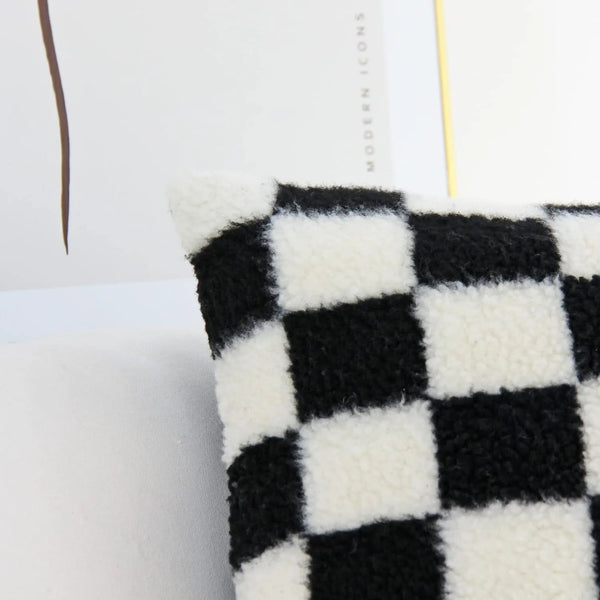 Zwart Nepbont Kussenhoes | Geruit Design | Decoratieve Sofa Kussenhoes - POUEV