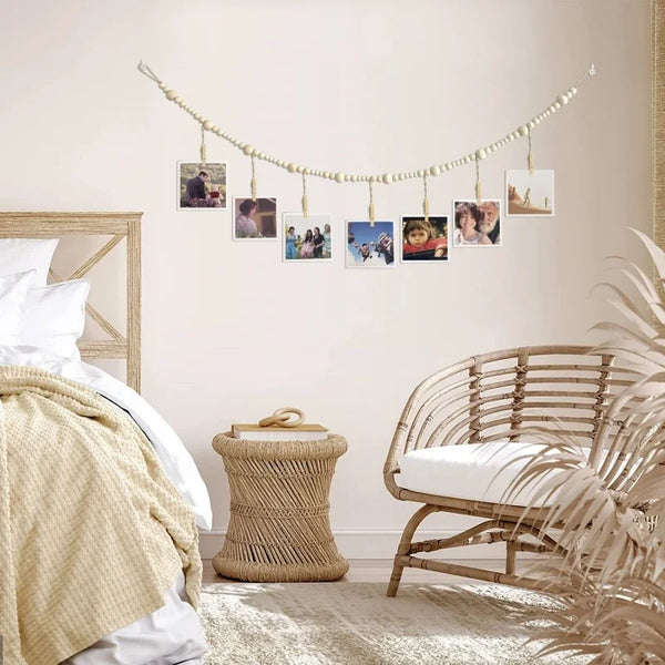 Photo Display Wall Hanging Decor | Boho Wooden Beads Macrame Tapestry for Home Décor - POUEV