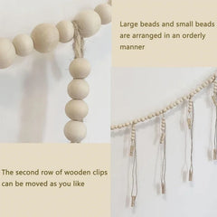 Photo Display Wall Hanging Decor | Boho Wooden Beads Macrame Tapestry for Home Décor - POUEV