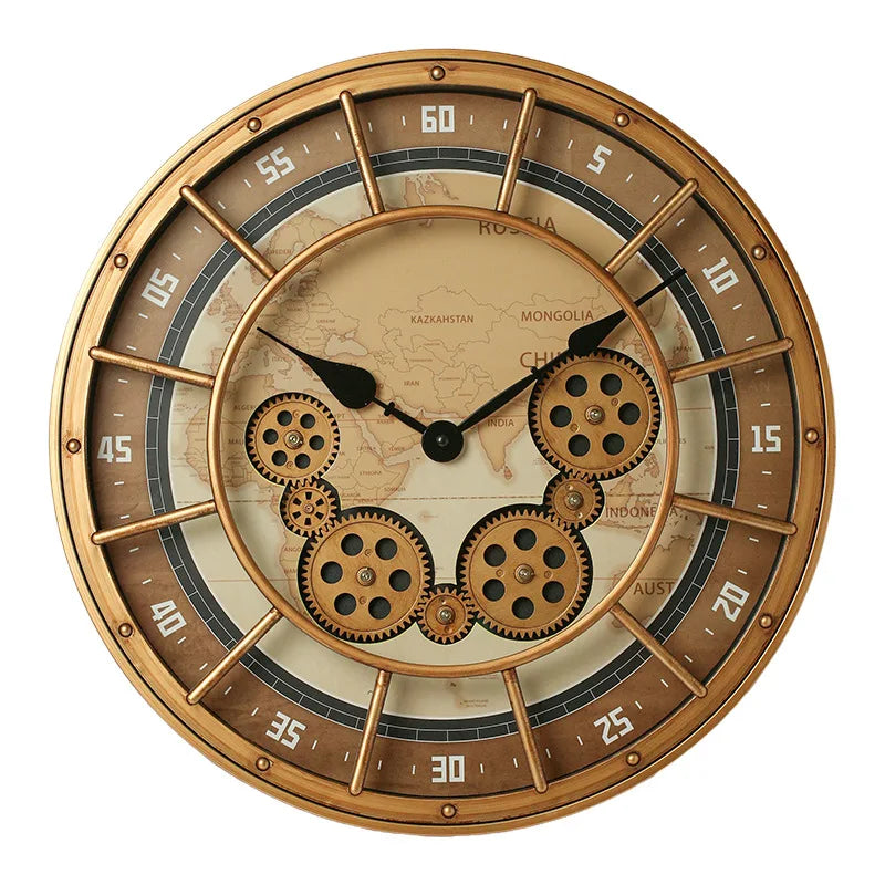 46 cm industriële steampunk wandklok | Bewegende tandwielen en Romeinse cijfers