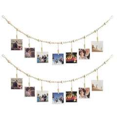 Photo Display Wall Hanging Decor | Boho Wooden Beads Macrame Tapestry for Home Décor - POUEV