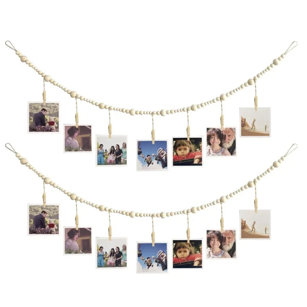 Photo Display Wall Hanging Decor | Boho Wooden Beads Macrame Tapestry for Home Décor - POUEV