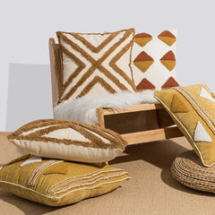 Nordic Gele Bruine Tufted Kussenhoes | Driehoekig Design | Sofa Decoratie - POUEV