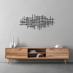 Abstract raster metalen wandkunst sculptuur | Geometrische patroon wanddecoratie