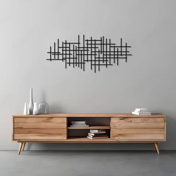 Abstract raster metalen wandkunst sculptuur | Geometrische patroon wanddecoratie