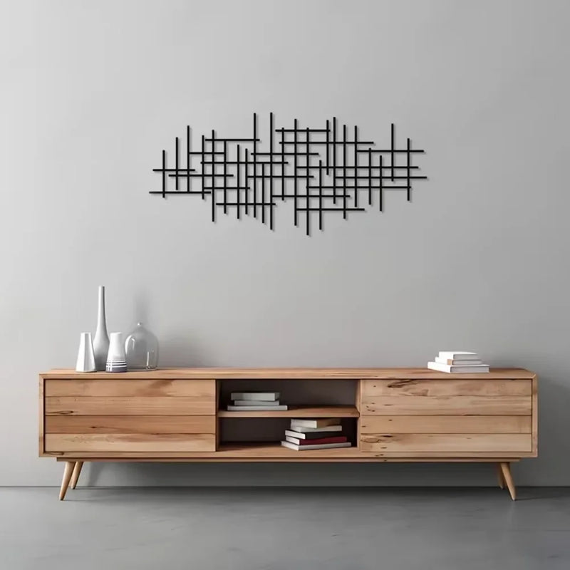 Abstract raster metalen wandkunst sculptuur | Geometrische patroon wanddecoratie