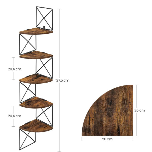 5-Level Zigzag Design Corner Shelf | Wall-Mounted Bookcase for Bedroom, Study, Living Room, Bathroom Storage - POUEV