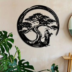Japanse Bonsai Boom Metalen Wandkunst | 15,7x15,7 Tori Gate Enso Uitsparing