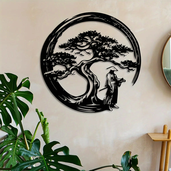 Japanse Bonsai Boom Metalen Wandkunst | 15,7x15,7 Tori Gate Enso Uitsparing