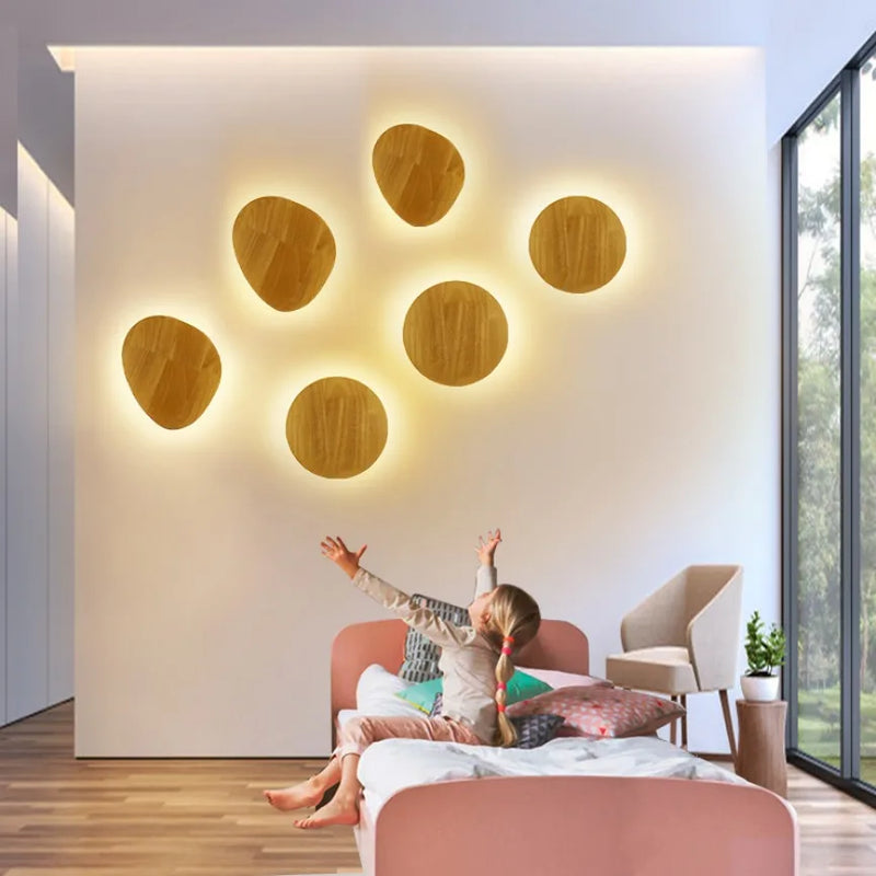 Houten LED-wandlamp | Modern cirkelvormig ontwerp