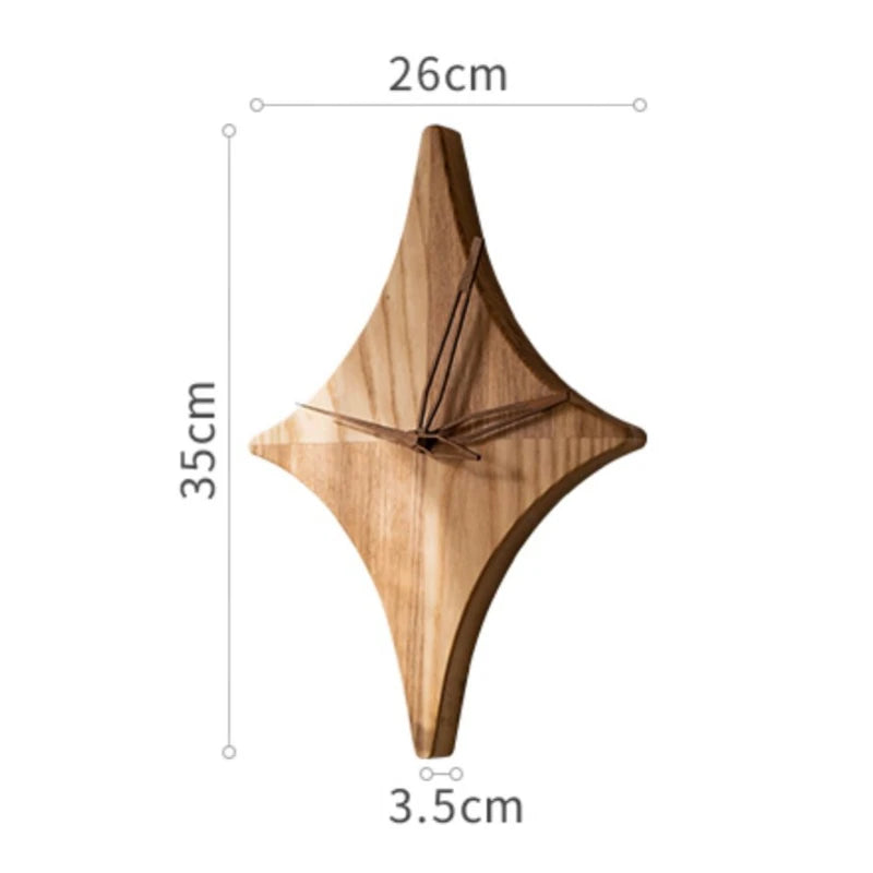 Stervormige wandklok van massief hout | Stijlvolle en natuurlijke wanddecoratie