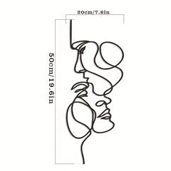 Minimalistic Metal Wall Art - Abstract Face Line Black Iron Sculpture for Modern Interiors - POUEV