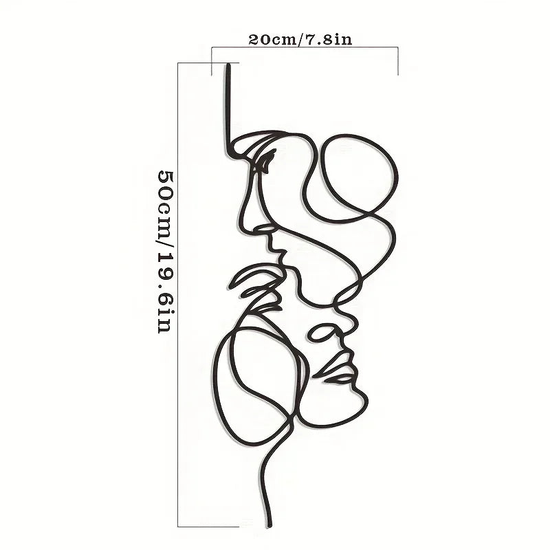 Minimalistic Metal Wall Art - Abstract Face Line Black Iron Sculpture for Modern Interiors - POUEV