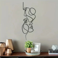 Minimalistic Metal Wall Art - Abstract Face Line Black Iron Sculpture for Modern Interiors - POUEV