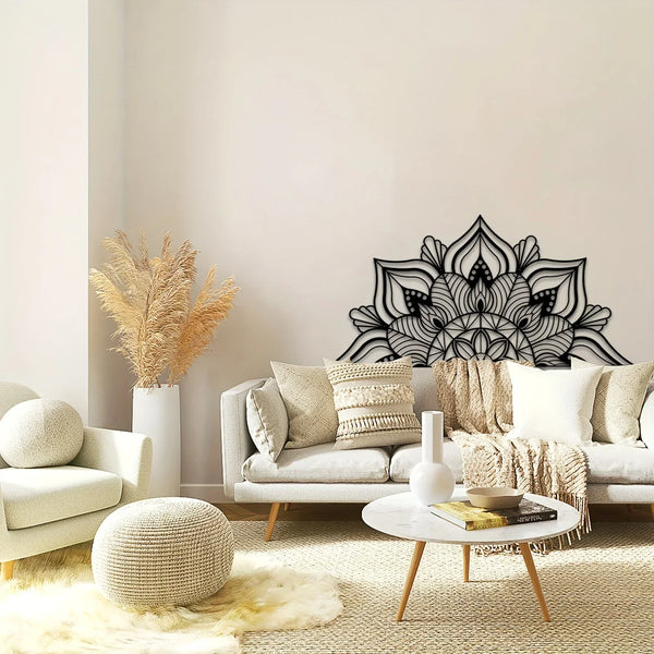 1pc Zwarte Grote Metalen Mandala Wanddecoratie | Unieke Lotusbloem Wandkunst