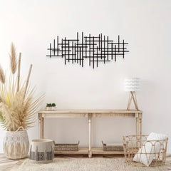 Abstract raster metalen wandkunst sculptuur | Geometrische patroon wanddecoratie