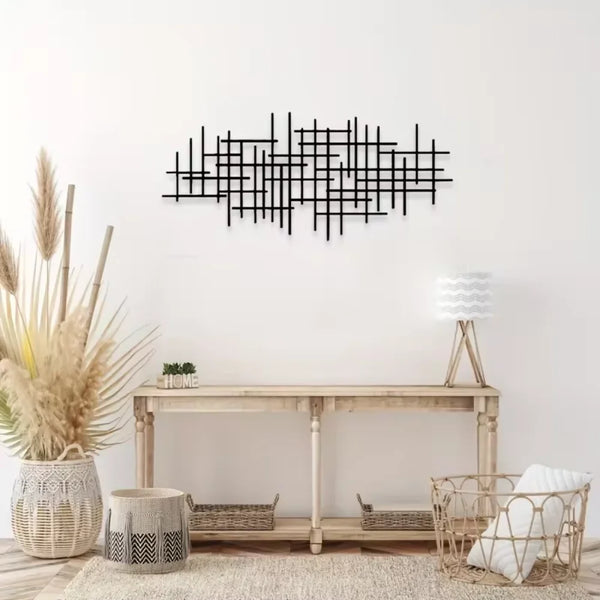 Abstract raster metalen wandkunst sculptuur | Geometrische patroon wanddecoratie