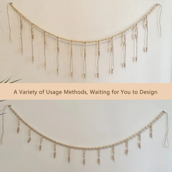 Photo Display Wall Hanging Decor | Boho Wooden Beads Macrame Tapestry for Home Décor - POUEV