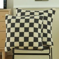 Zwart Nepbont Kussenhoes | Geruit Design | Decoratieve Sofa Kussenhoes - POUEV