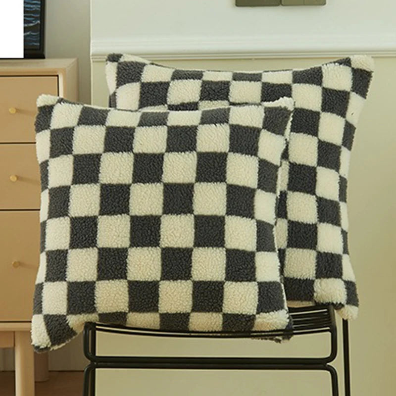Zwart Nepbont Kussenhoes | Geruit Design | Decoratieve Sofa Kussenhoes - POUEV