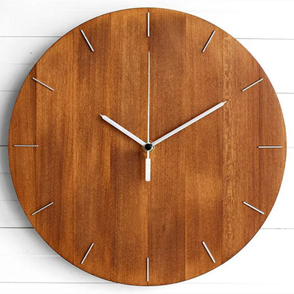 Moderne ronde houten wandklok | Stille, niet-tikkende kwartsklok voor thuis en kantoor