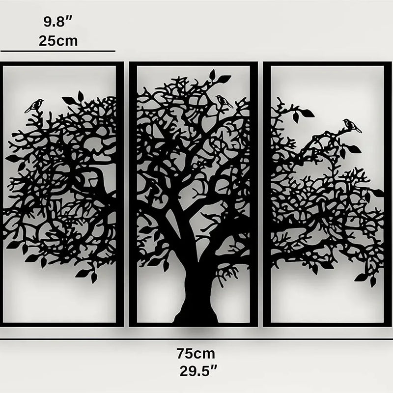 3 stuks stamboom metalen wanddecoratie | Boom des Levens ijzeren kunst | Moderne 3D wandkunst
