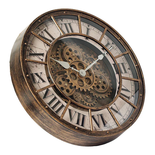 46 cm industriële steampunk wandklok | Bewegende tandwielen en Romeinse cijfers