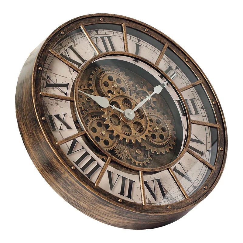 46 cm industriële steampunk wandklok | Bewegende tandwielen en Romeinse cijfers