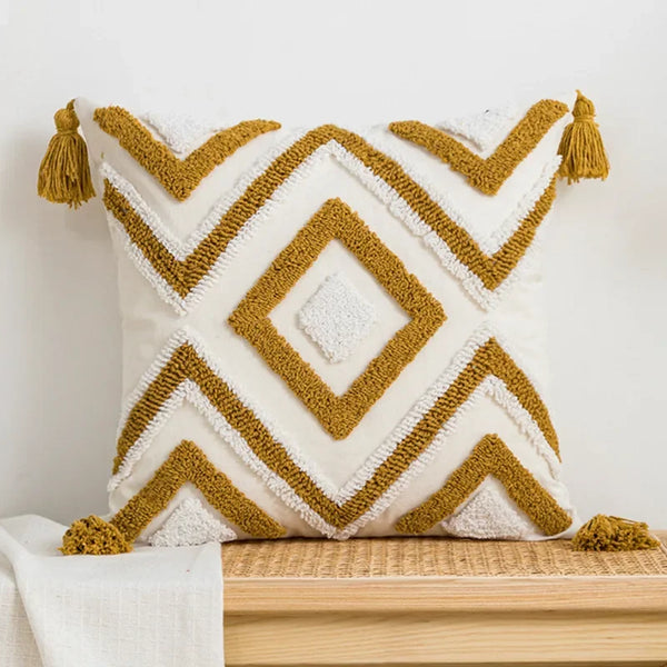 Nordic Gele Bruine Tufted Kussenhoes | Driehoekig Design | Sofa Decoratie - POUEV