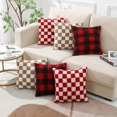 Zwart Nepbont Kussenhoes | Geruit Design | Decoratieve Sofa Kussenhoes - POUEV