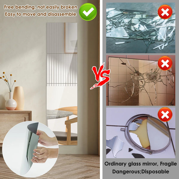 4Pcs Acrylic Mirror Tiles | Flexible, Unbreakable Self-Adhesive Wall Mirrors – 2mm Thick Reflective Stickers - POUEV