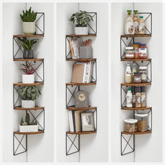 5-Level Zigzag Design Corner Shelf | Wall-Mounted Bookcase for Bedroom, Study, Living Room, Bathroom Storage - POUEV