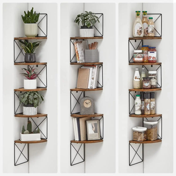5-Level Zigzag Design Corner Shelf | Wall-Mounted Bookcase for Bedroom, Study, Living Room, Bathroom Storage - POUEV