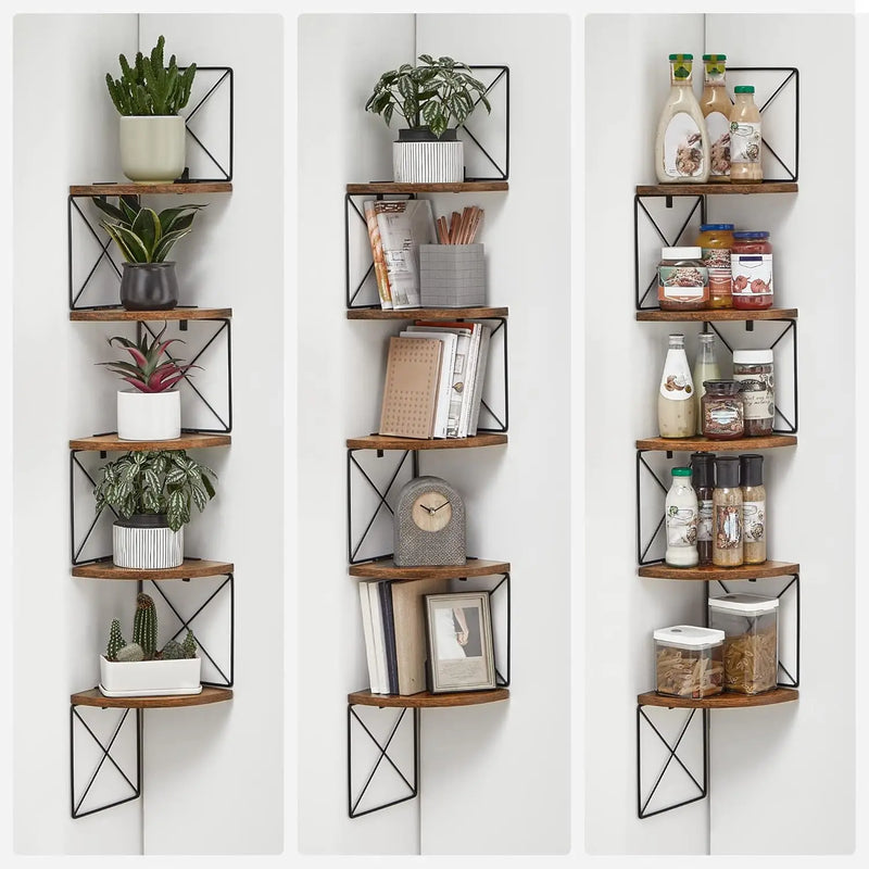 5-Level Zigzag Design Corner Shelf | Wall-Mounted Bookcase for Bedroom, Study, Living Room, Bathroom Storage - POUEV