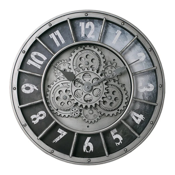 46 cm industriële steampunk wandklok | Bewegende tandwielen en Romeinse cijfers
