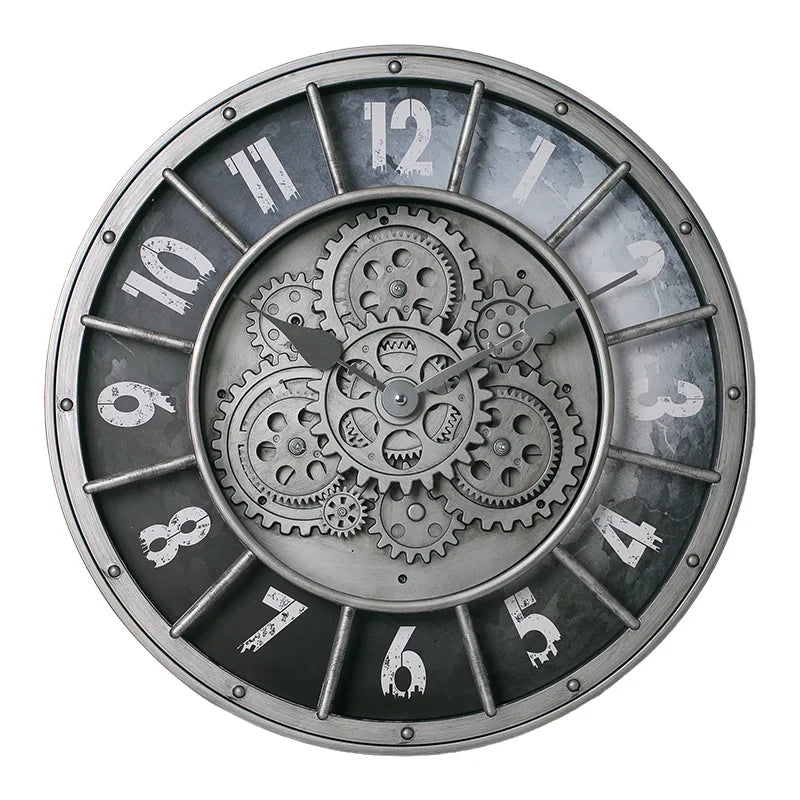 46 cm industriële steampunk wandklok | Bewegende tandwielen en Romeinse cijfers