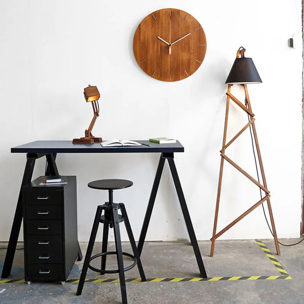 Moderne ronde houten wandklok | Stille, niet-tikkende kwartsklok voor thuis en kantoor