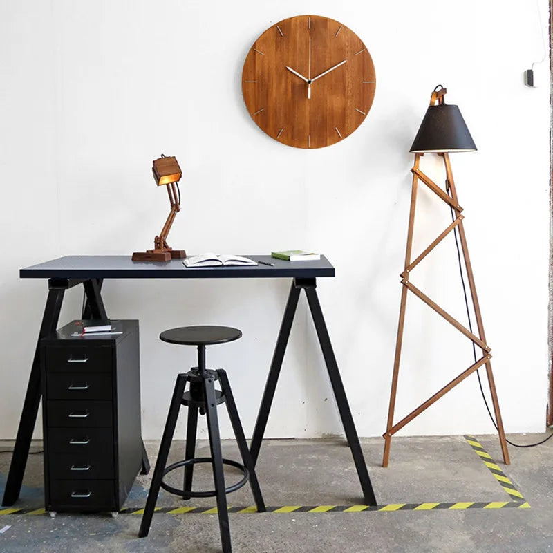 Moderne ronde houten wandklok | Stille, niet-tikkende kwartsklok voor thuis en kantoor