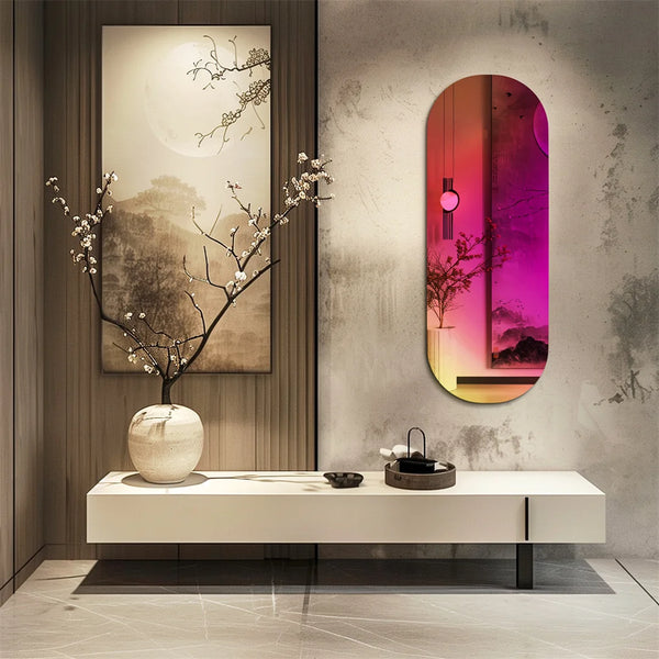 Aesthetic Rainbow Full-Length Glass Wall Mirror | Iridescent Accent Mirror for Bedroom & Living Room - POUEV