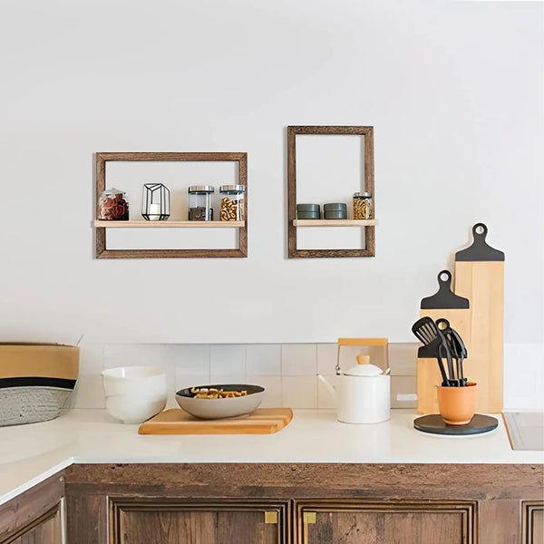 Wood Floating Wall Shelves | Rustic Hanging Shelves for Storage in Bedroom, Bathroom, Living Room & Kitchen - POUEV