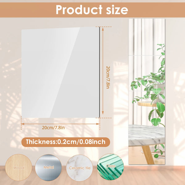 4Pcs Acrylic Mirror Tiles | Flexible, Unbreakable Self-Adhesive Wall Mirrors – 2mm Thick Reflective Stickers - POUEV