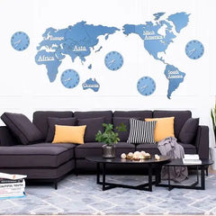 Nordic Wooden World Map Wall Clock | Silent Large Decorative Clock - POUEV