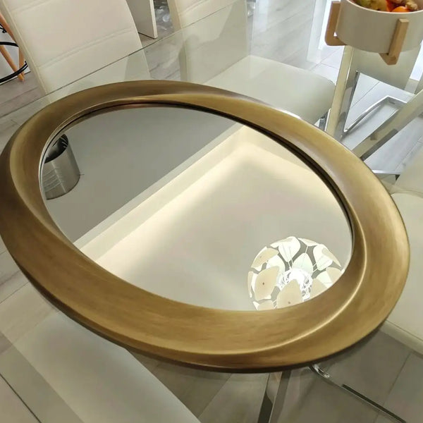 Oval Wall Mirror with Beveled Edge | Elegant Baroque Gold Framed Accent Mirror for Bathroom & Vanity Decor - POUEV