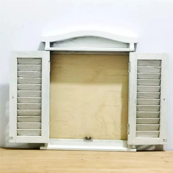 Vintage Wooden Farmhouse Window Decor | Handmade Wall Decoration with Shutters - POUEV